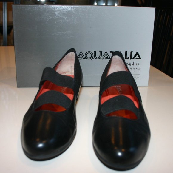 AQUATALIA Black Nappa Leather Weatherproof 1 3/4" Wedge Flat 8Medium - Picture 4 of 16